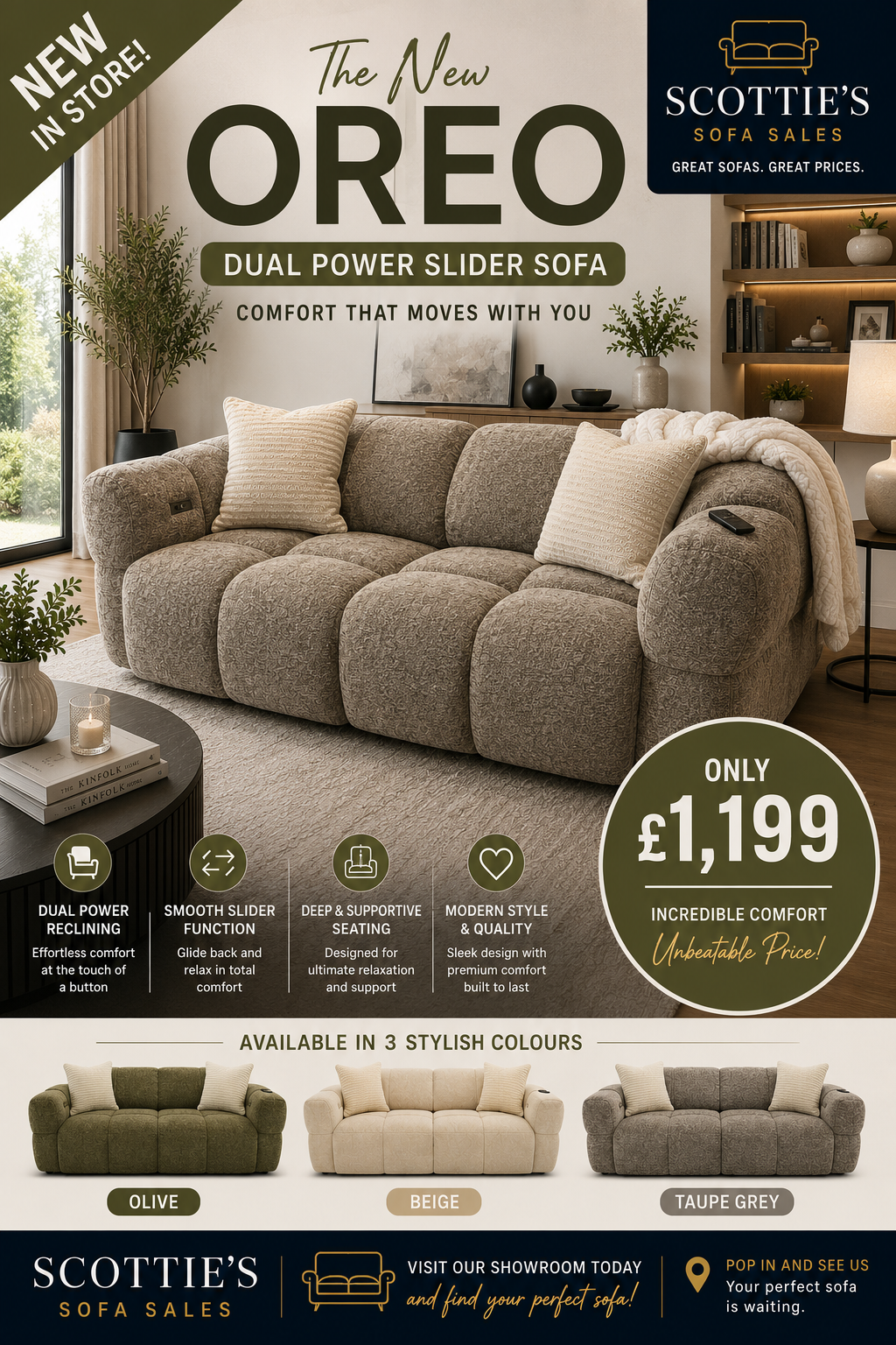Oreo 3 seater power slider