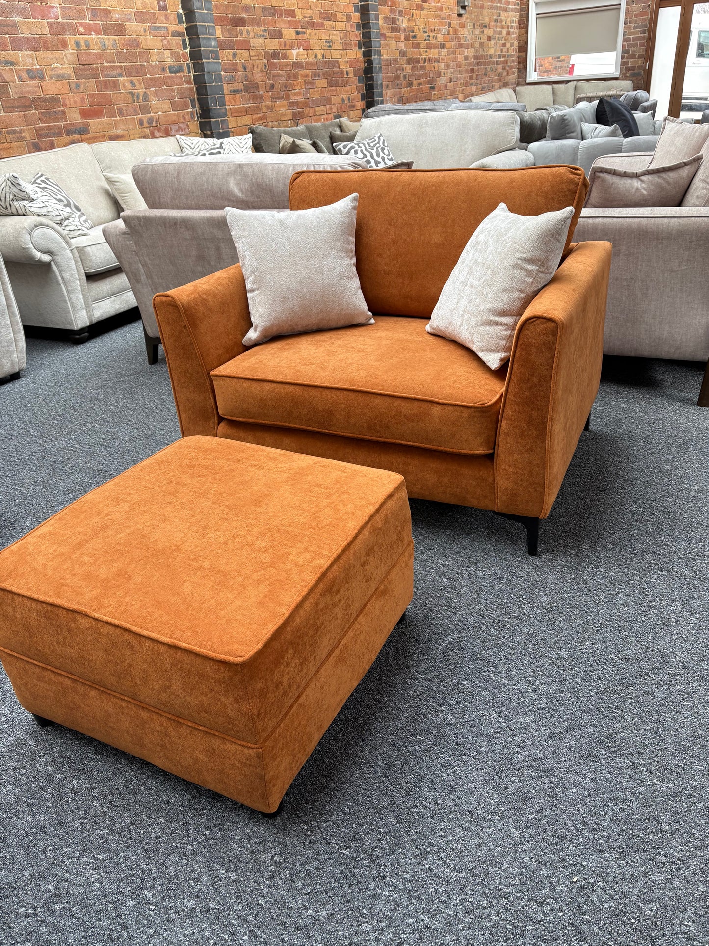 Sophie love chair and footstool in Almond