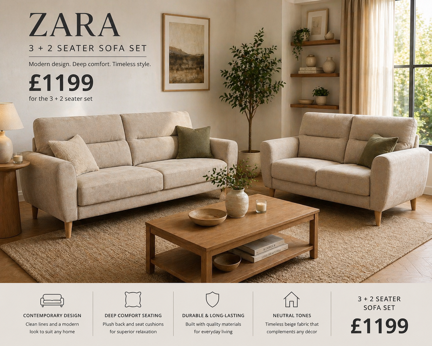 Zara 3+2 set in stone or grey