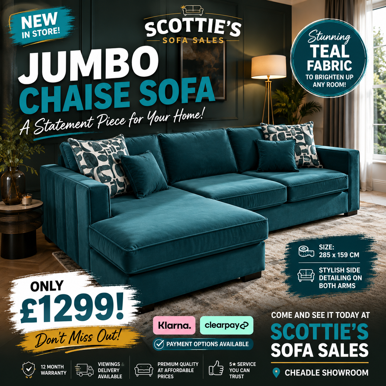 Willow jumbo chaise in Teal