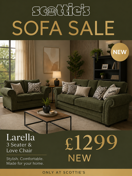 Larella 3 seater and love chair in olive green