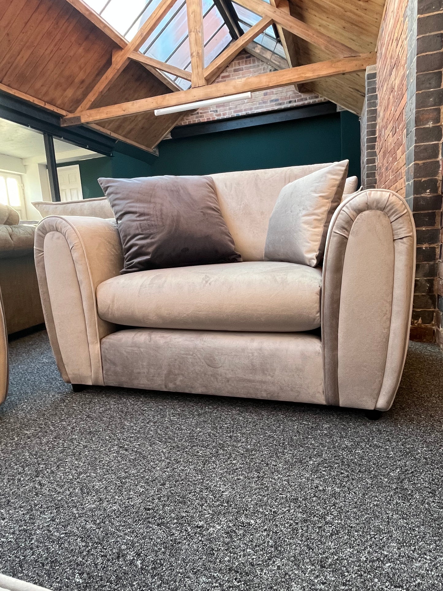 Hudson 3 seater , love chair and footstool in a plush silver