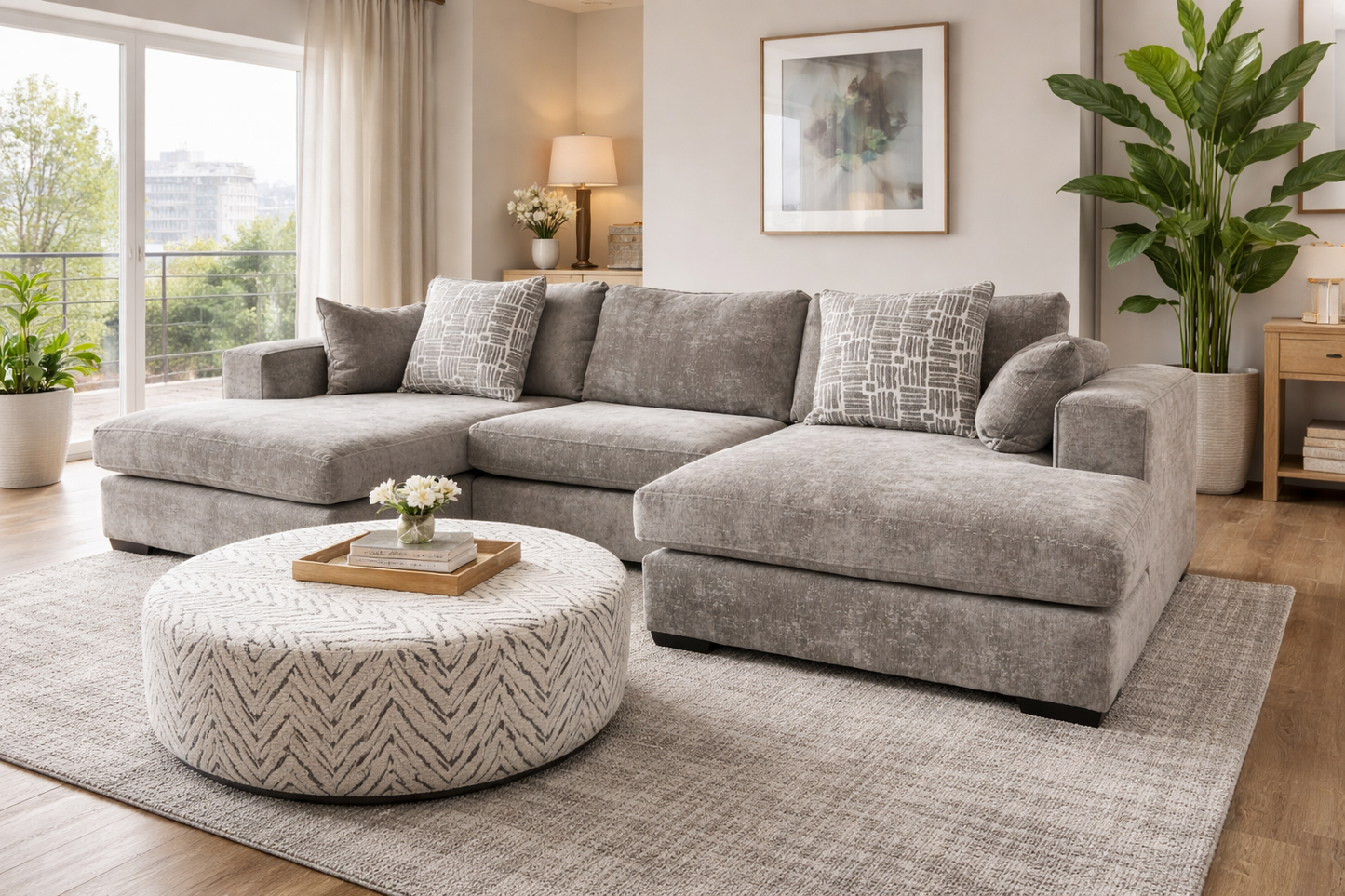 Milan U Shape Sofa With DeisgnerFootstool