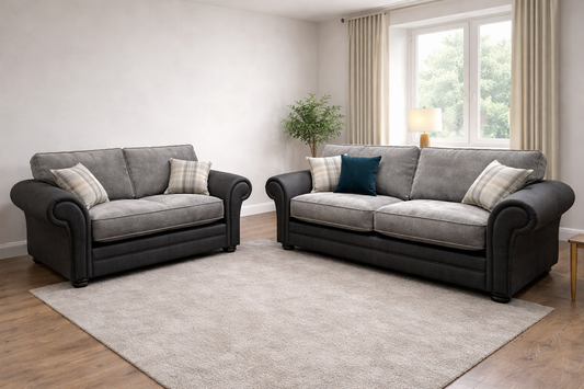 Sienna 4 seater and love chair in grey/black