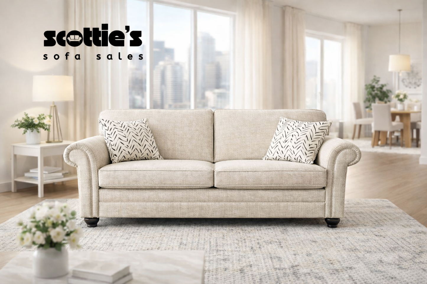 The Lorella 4seater and love chair set in a soft Mink fabric