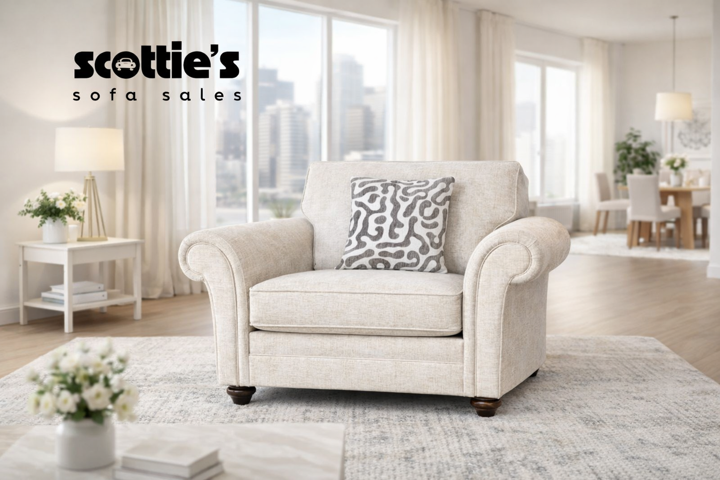 The Lorella 4seater and love chair set in a soft Mink fabric