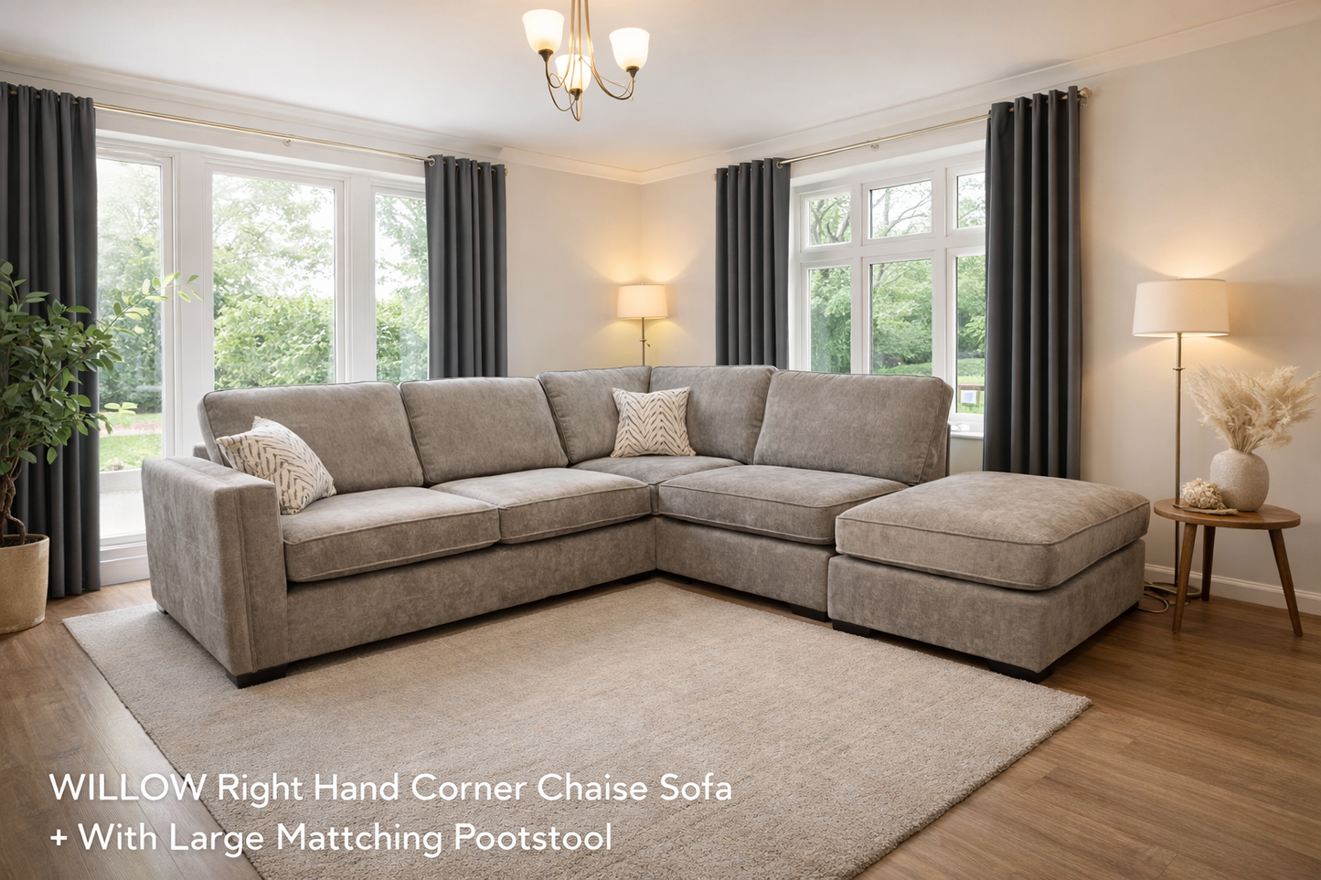 Willow right hand corner sofa and footstool in grey