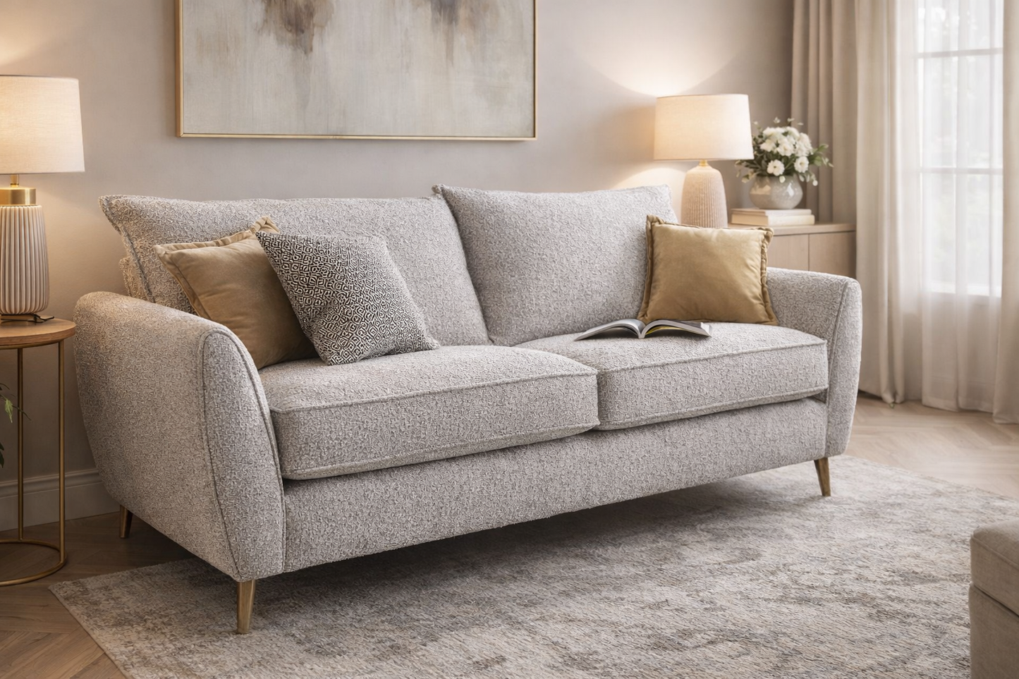 The Ivy 3+2 in a Grey Boucle fabric