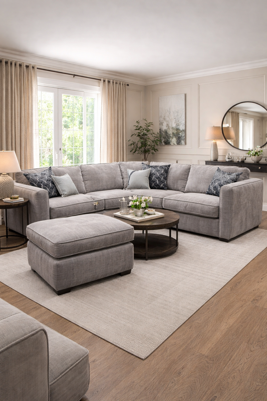 Willow right hand chaise in shark grey with footstool