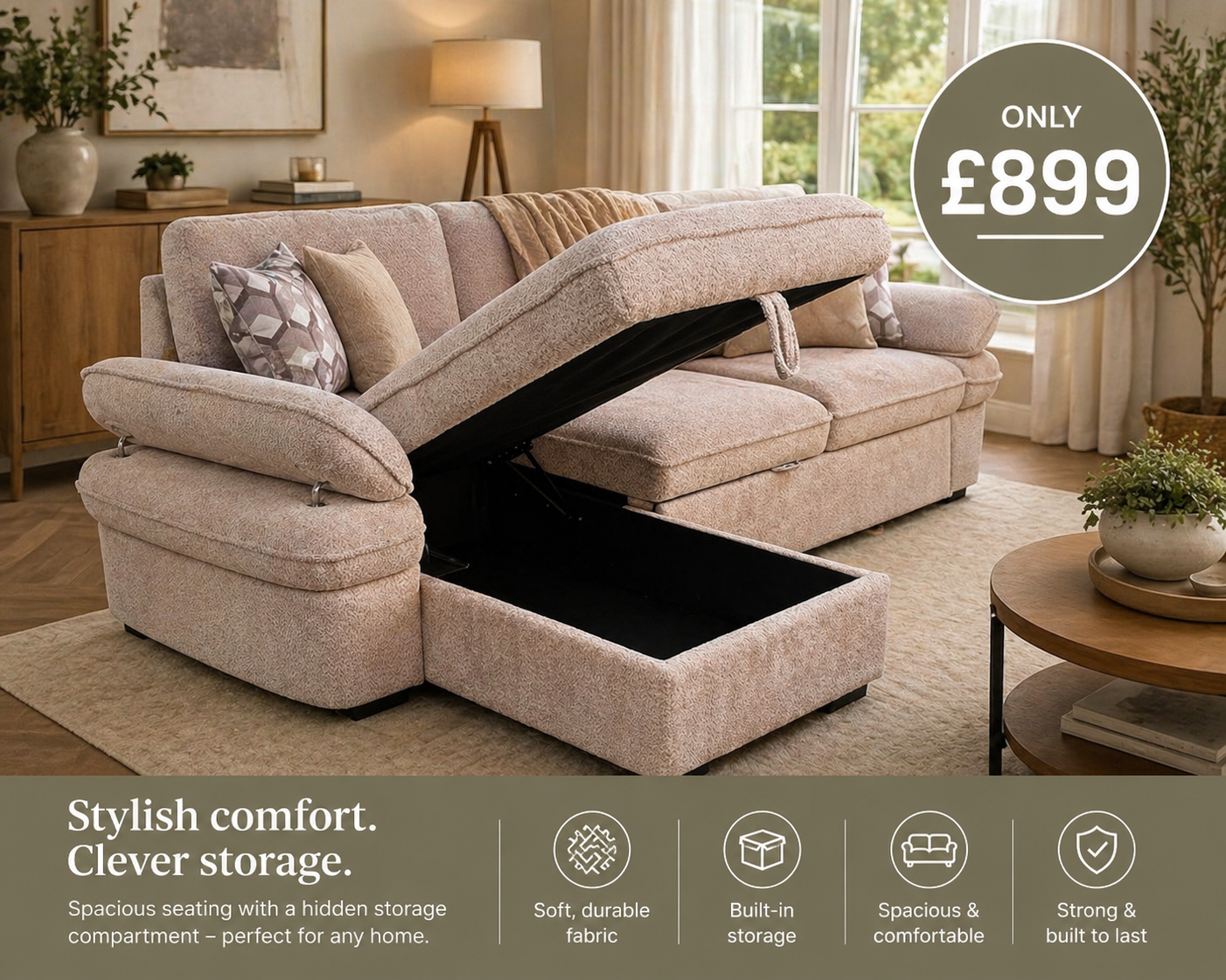Piza pull out chaise sofa bed