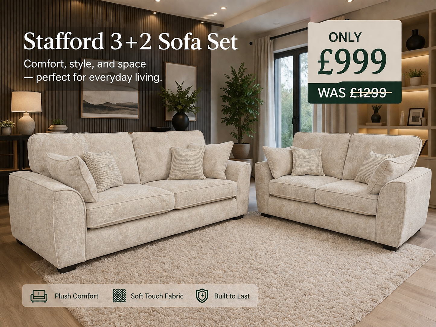 Staford 3+2 set in cream beige