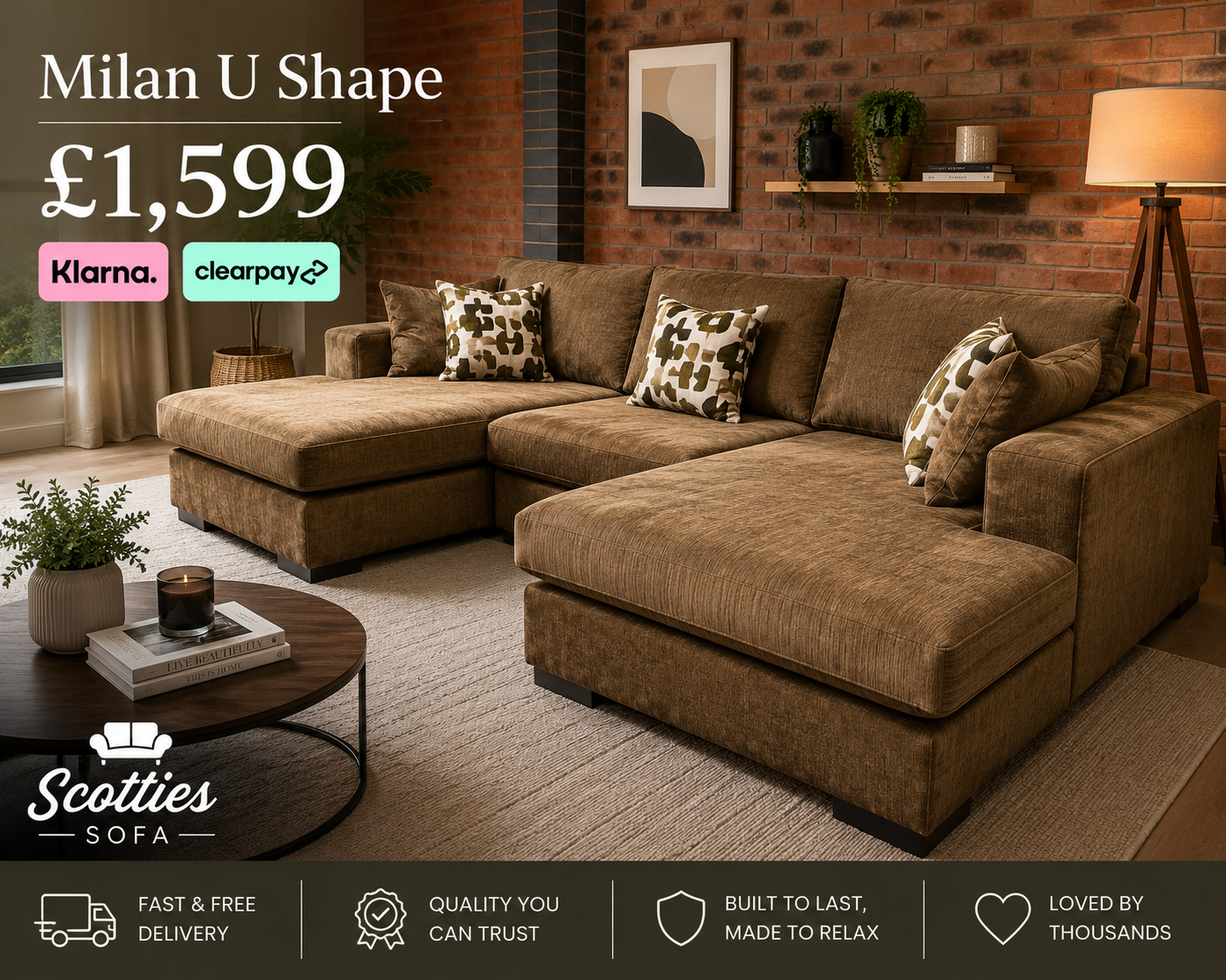 Milan u Shape in olive green with footstool