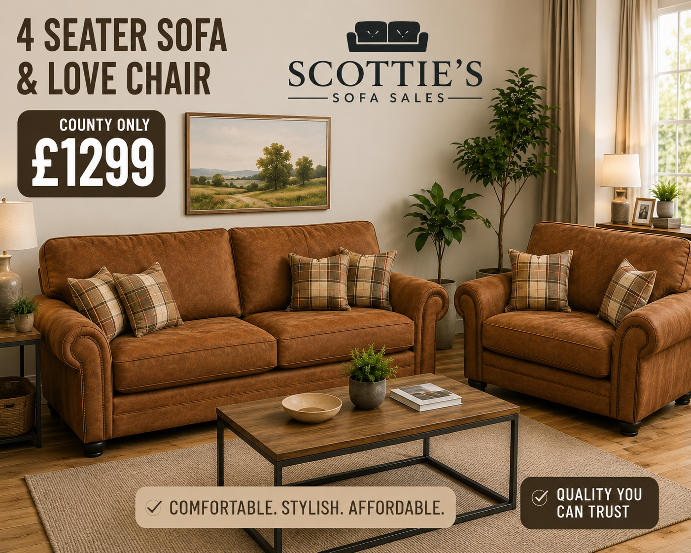 The county 4  seater and love chair in Tan