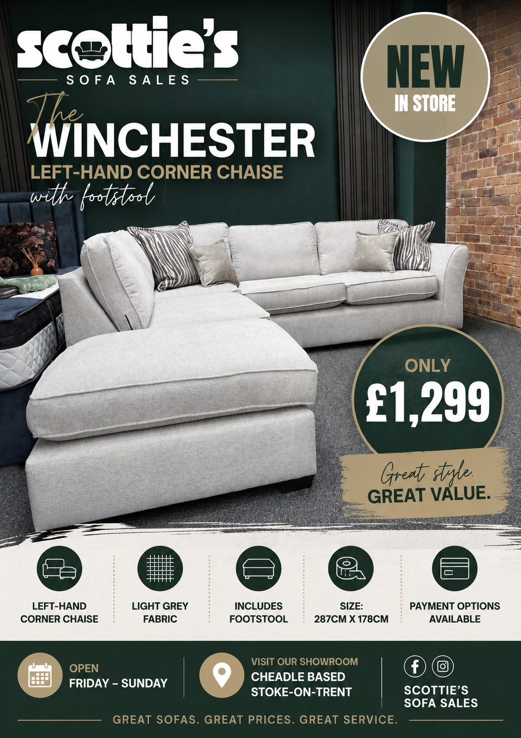 The Winchester Left hand corner chaise with footstool